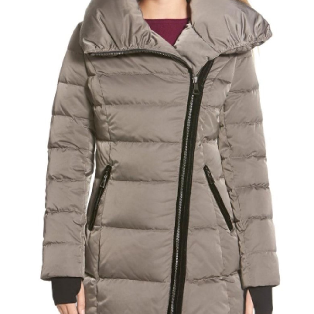 Vera Wang Blair Puffer Coat, Small, Taupe/Grey with Black Details